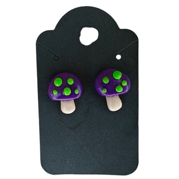 Handmade Clay Mushroom Stud Earrings - Picture 1 of 1